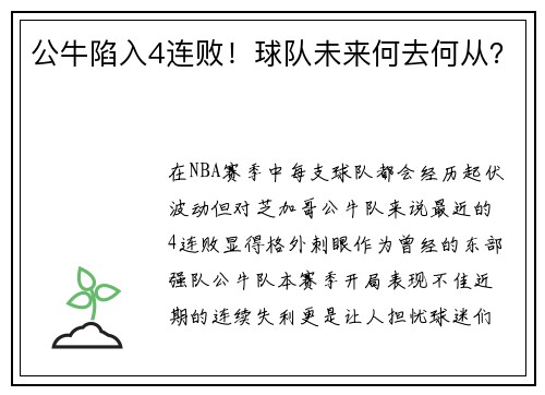 公牛陷入4连败！球队未来何去何从？