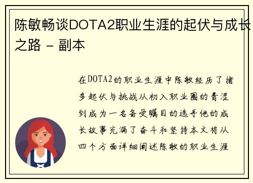 陈敏畅谈DOTA2职业生涯的起伏与成长之路 - 副本